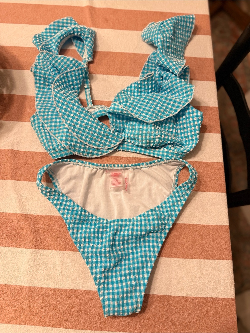 Lilly Pulitzer Turquoise & White gingham bikini- Top size 6 and bottoms size 4